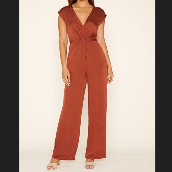 She + Sky Siena Satin Wide Leg Tie Waist Jumpsuit - Picture 1 of 8